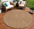 8' Terra Cotta And Ivory Round Geometric Washable Indoor Outdoor Area Rug