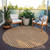 8' Terra Cotta And Ivory Round Geometric Washable Indoor Outdoor Area Rug