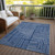 9' X 12' Navy Blue And Ivory Geometric Washable Indoor Outdoor Area Rug