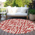 8' Red And Ivory Round Abstract Washable Indoor Outdoor Area Rug