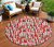8' Red And Ivory Round Abstract Washable Indoor Outdoor Area Rug