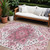 9' X 12' Pink Ivory And Gray Oriental Washable Indoor Outdoor Area Rug