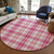 8' Blush Ivory And Copper Round Plaid Washable Indoor Outdoor Area Rug
