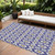 9' X 12' Navy Blue And Ivory Floral Medallion Washable Indoor Outdoor Area Rug