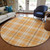 8' Orange Blue And Ivory Round Plaid Washable Indoor Outdoor Area Rug