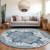 8' Blue Gray And Ivory Round Oriental Washable Indoor Outdoor Area Rug