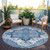 8' Blue Gray And Ivory Round Oriental Washable Indoor Outdoor Area Rug