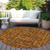 8' Round Orange and Rust Round Floral Medallion Washable Non Skid Indoor Outdoor Area Rug
