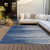 9' X 12' Navy Blue Gray And Ivory Striped Washable Indoor Outdoor Area Rug
