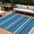 9' X 12' Denim Blue Gray And Ivory Striped Washable Indoor Outdoor Area Rug