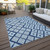 9' X 12' Navy Blue And Light Blue Geometric Washable Indoor Outdoor Area Rug