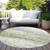 8' Artichoke Green Gray And Ivory Round Abstract Washable Indoor Outdoor Area Rug