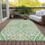 8' X 10' Green Beige And Ivory Floral Washable Indoor Outdoor Area Rug