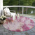 8' Pink Ivory And Lavender Round Abstract Washable Indoor Outdoor Area Rug