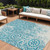 10' X 14' Teal Blue And Ivory Medallion Washable Indoor Outdoor Area Rug