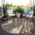 8' Brown Beige And Ivory Round Abstract Washable Indoor Outdoor Area Rug