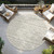 8' Beige And Ivory Round Geometric Washable Indoor Outdoor Area Rug