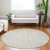 8' Beige And Ivory Round Geometric Washable Indoor Outdoor Area Rug