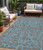 5' X 8' Gray And Teal Blue Geometric Washable Indoor Outdoor Area Rug