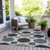 9' X 12' Gray Black And Blue Geometric Washable Indoor Outdoor Area Rug