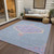 9' X 12' Denim Blue And Orange Oriental Washable Indoor Outdoor Area Rug