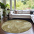 8' Brown Beige And Ivory Round Abstract Washable Indoor Outdoor Area Rug