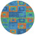 8' Denim Blue Green And Copper Round Geometric Washable Indoor Outdoor Area Rug