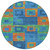 8' Denim Blue Green And Copper Round Geometric Washable Indoor Outdoor Area Rug