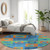 8' Denim Blue Green And Copper Round Geometric Washable Indoor Outdoor Area Rug
