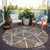 8' Brown And Ivory Round Geometric Washable Indoor Outdoor Area Rug