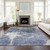 8' X 10' Navy Blue And Denim Blue Abstract Washable Indoor Outdoor Area Rug