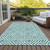 8' X 10' Teal Blue And Ivory Geometric Washable Indoor Outdoor Area Rug