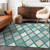 5' X 8' Teal Blue Ivory And Beige Geometric Washable Indoor Outdoor Area Rug