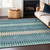 3' X 5' Teal Blue Aqua And Ivory Striped Washable Indoor Outdoor Area Rug