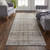 12' Gray Ivory and Blue Abstract Power Loom Worn Faded Runner Rug With Fringe