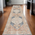 12' Denim Blue Oriental Power Loom Distressed Washable Runner Rug