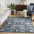 5' X 7' Navy Blue Floral Power Loom Distressed Area Rug Polypropylene