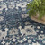 5' X 7' Navy Blue Floral Power Loom Distressed Area Rug Polypropylene