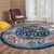 Homeroots Home Decor 6' Blue and Orange Round Oriental Power Loom Area Rug