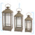 Set of Three Brown Distressed Geometric Glass And Metal Floor Lantern Candle Holders