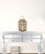 18" Natural Distressed Geometric Wood And Glass Centerpiece Lantern Candle Holder
