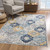 5' Blue and Gray Round Geometric Washable Non Skid Area Rug - 606114897460
