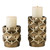 Set Of Two Antiqued Brass Tabletop Pillar Candle Holders
