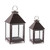 Set of Two Black Geometric Iron And Glass Floor Lantern Candle Holders