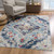 8' Blue And Beige Round Oriental Washable Non Skid Area Rug - 606114731559