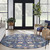 Homeroots Home Decor 8' Navy Blue Round Floral Power Loom Area Rug