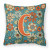Caroline's Treasures Monogram Letter Flowers Fabric Decorative Pillow, 14 Inch, Polyester Accent Cushion