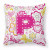 Carolines Treasures Monogram Letter with Flowers and Butterflies Decorative Fabric Pillow, 14 x 14 Inch, Bright & Comfy