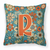 Carolines Treasures Monogram Letter Flowers Fabric Decorative Pillow, 14 Inches by 14 Inches, 100% Polyester