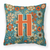 Carolines Treasures Monogram Letter Flowers Fabric Decorative Pillow, 14x14 Inches Accent Cushion